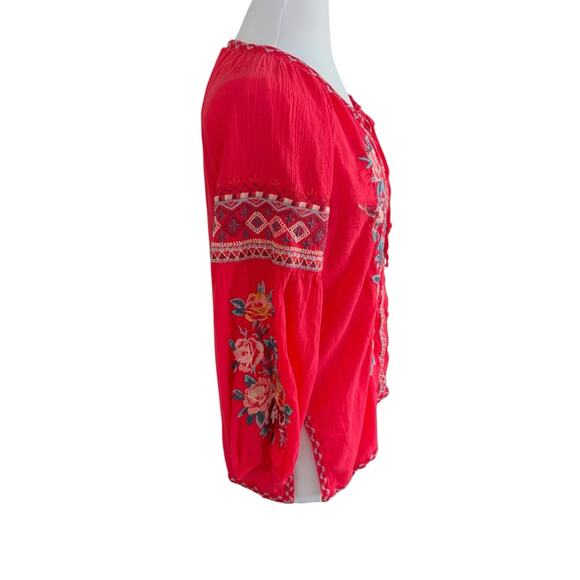 Johnny Was Coral Tunic Floral Hummingbird Embroidered Blouse Boho Women’s Medium - Picture 9 of 13